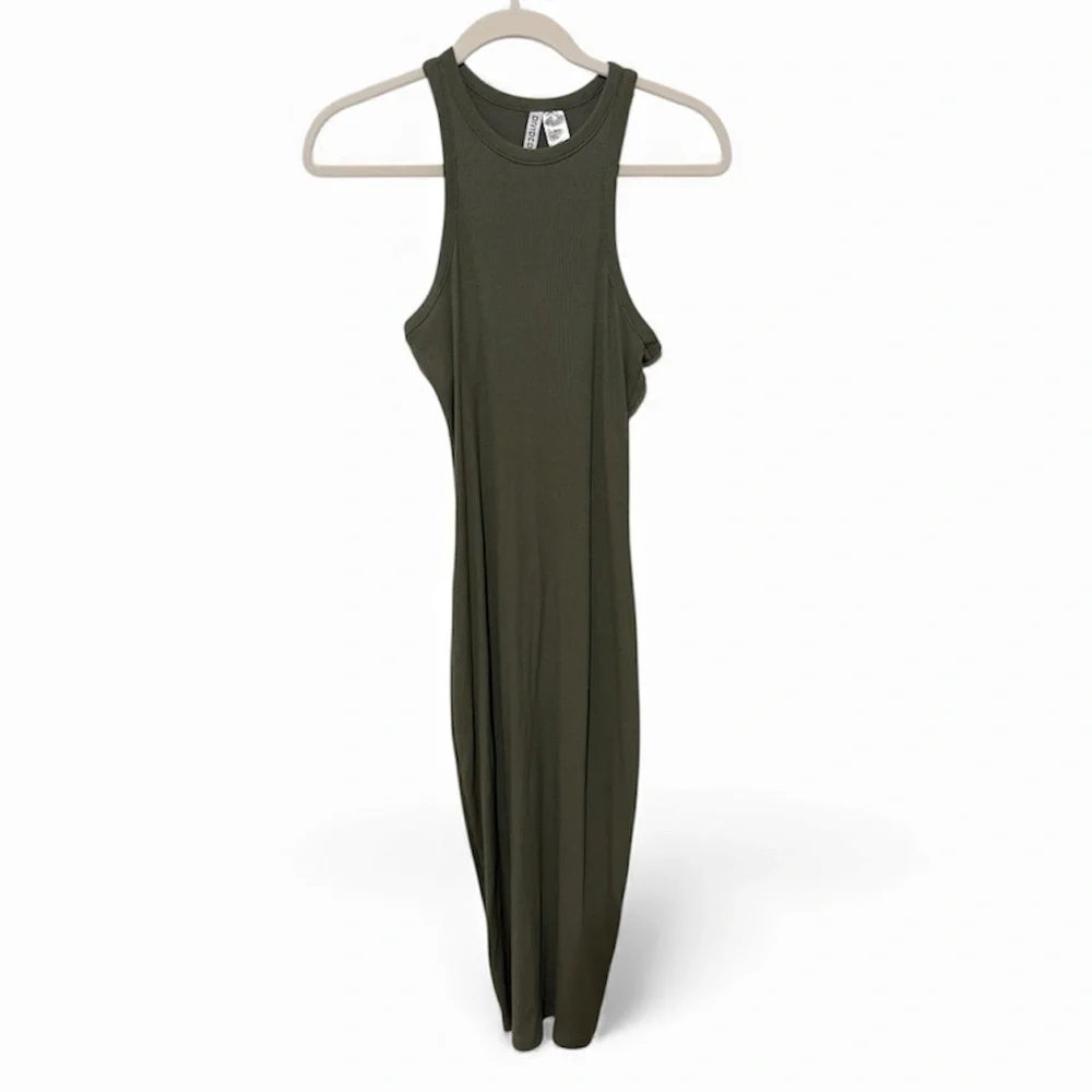 H&M Sage Green Ribbed Body con Maci Dress H&M Sage Green Ribbed Body con Maci Dress